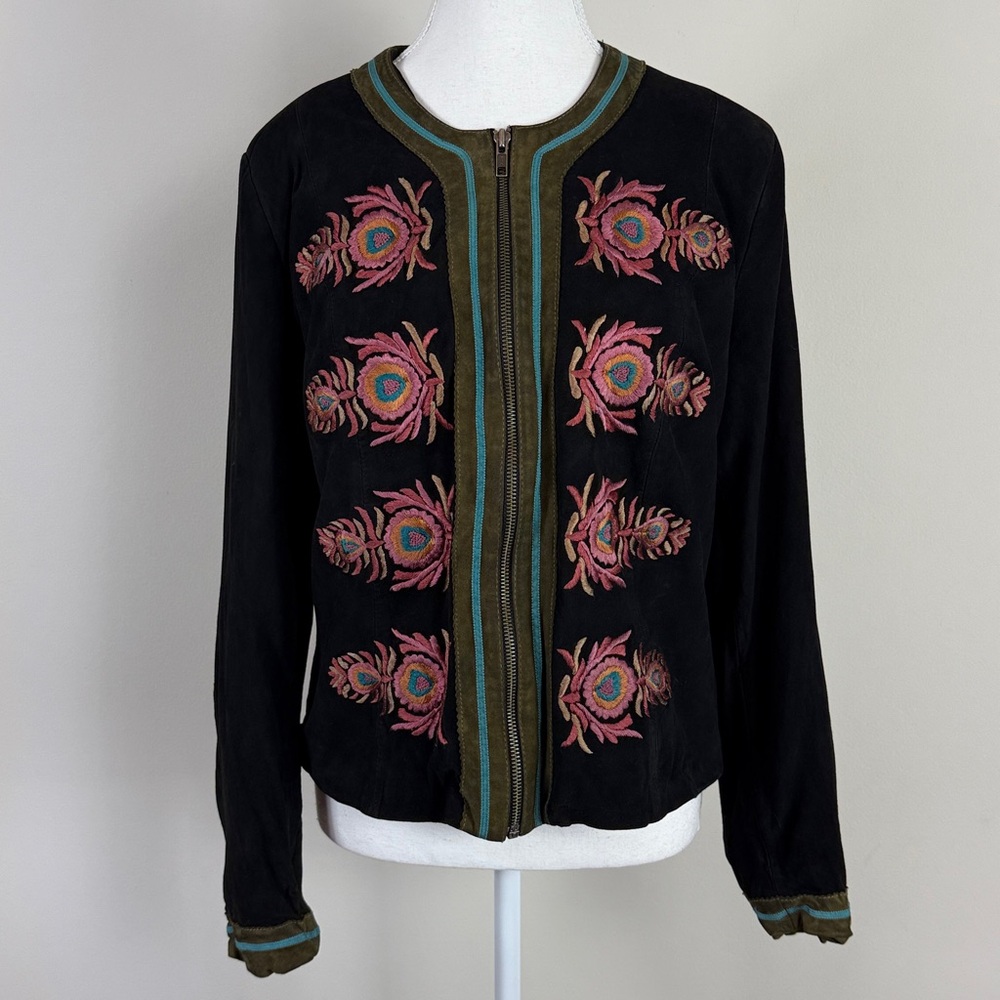 Double D Ranch Vintage Leather Embroidered Floral Western Jacket in‎ Black Large